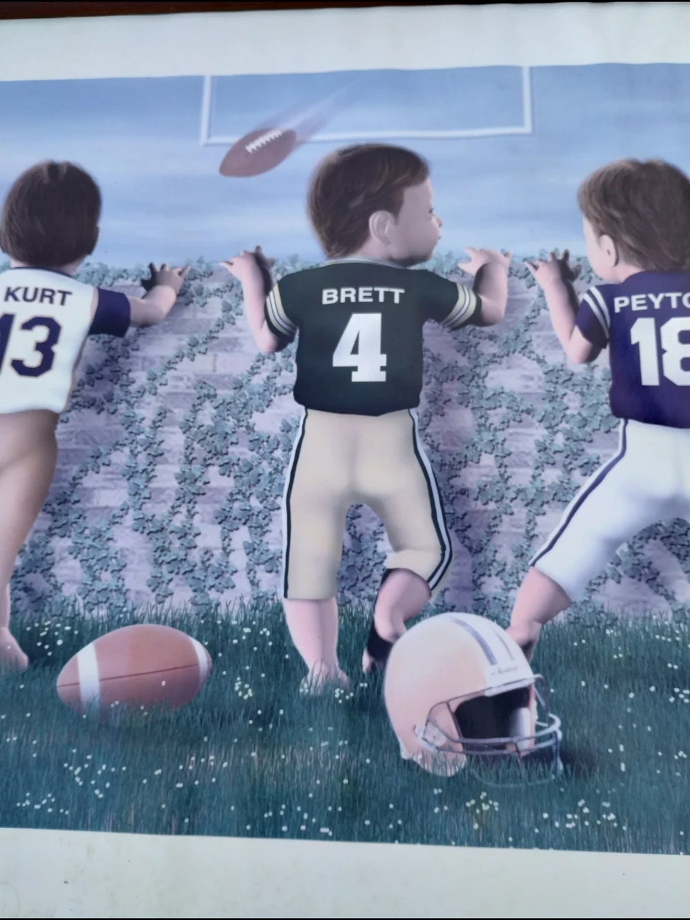 Framed Kurt Warner, Brett Farve, Payton Manning Football Art Print
